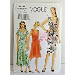 Vogue 8182 Misses Dress Sewing Pattern Sz‎ 12-16 V-Neck Flare 3 Variations Uncut